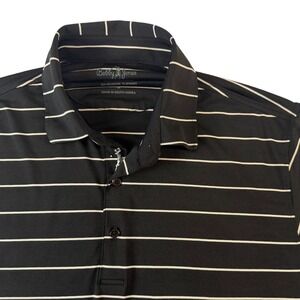 Bobby Jones Performance Golf Polo Shirt Mens Large Black White Striped Stretch